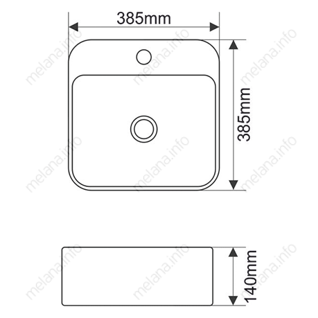 Раковина из сантехнического фарфора Melana A423B-803 39х39 накладная цвет белый 1 отверстие под смеситель - фото 3