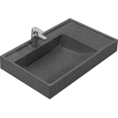 Раковина из литьевого мрамора Aquaton Рейн 1A72113KRW210 80х50 подвесная цвет графит 1 отверстие под смеситель