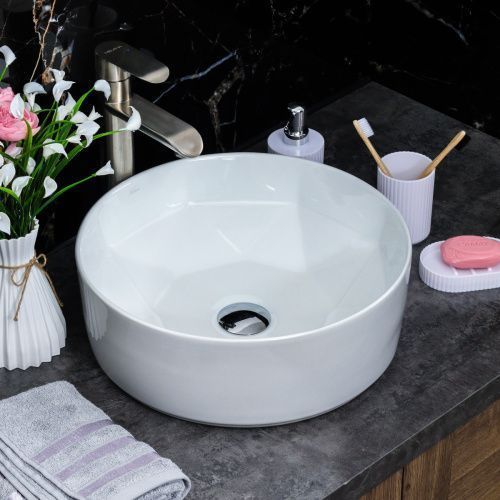 Раковина из сантехнического фарфора Melana 320340-805 41х41 накладная цвет белый без отверстий под смеситель