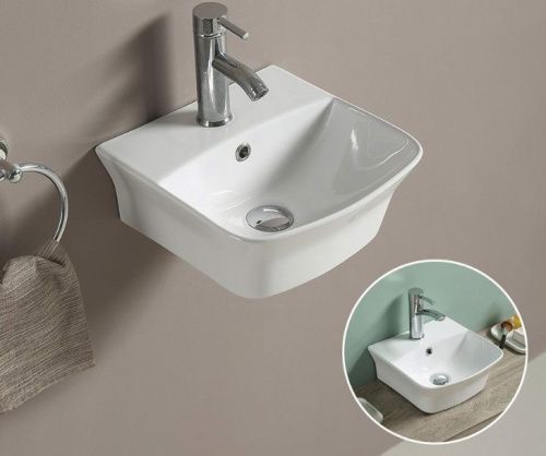 Раковина из санфаянса CeramaLux 78369A 45х41 подвесная цвет белый 1 отверстие под смеситель