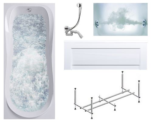 Ванна акриловая гидромассажная Timo KATA KATA1880-KT18-SPV1505-T-CM-FP18S 180х80 пристенная прямоугольная с каркасом