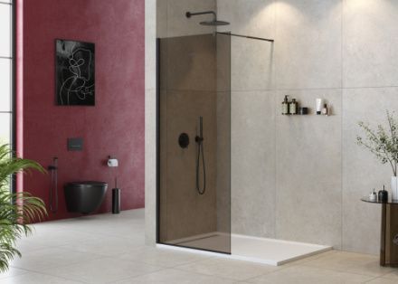 Душевая перегородка Cezares LIBERTA LIBERTA-L-1-90-BR-NERO 90х195 стекло тонированное профиль черный