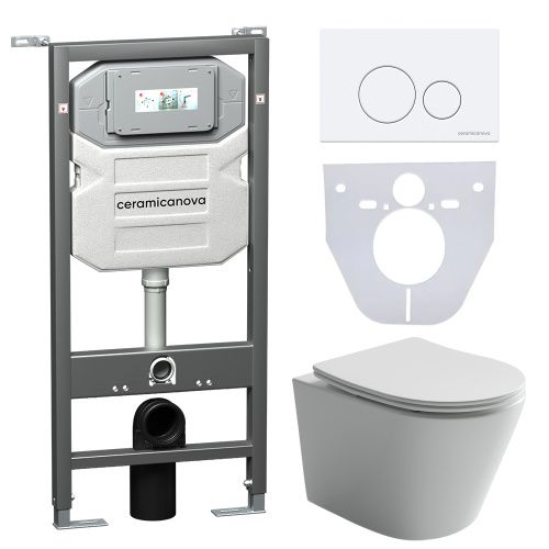 Инсталляция с кнопкой + унитаз + шумоизоляция Ceramica Nova CN6000_1001W_1000