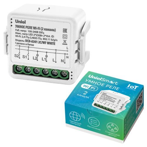 Умное реле Wi-Fi Uniel UCH-A301 2C/WF WHITE