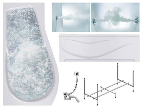 Ванна акриловая гидромассажная Timo VINO VINO1792L-KTVINO17-SPV1505-T-CM-T-BM-FPVINO17L 170х92 пристенная асимметричная с каркасом