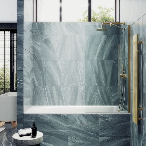 Душевая шторка на ванну Maybah Glass MGV-63-3ш 70х140 стекло прозрачное профиль золото ориентация универсальная