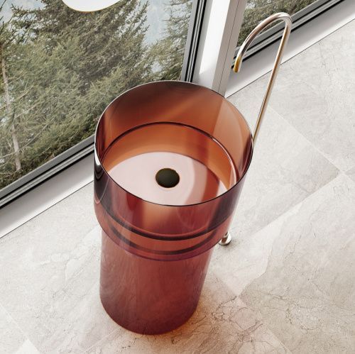 Раковина из полиэфирной смолы Abber KRISTALL AT2701Opal-H 45х45 напольная цвет коричневый без отверстий под смеситель