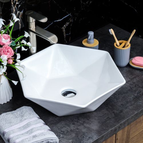 Раковина из сантехнического фарфора Melana 320342-805 49х49 накладная цвет белый без отверстий под смеситель