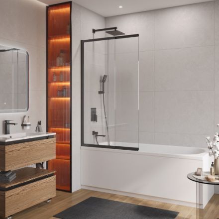 Душевая шторка на ванну Cezares SLIDER SLIDER-FIX-VF-11-90/150-C-NERO 90х150 стекло прозрачное профиль черный ориентация универсальная