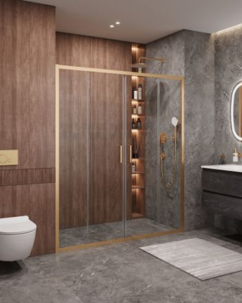 Душевая дверь Cezares MOLVENO MOLVENO-BF-2-170-C-BORO-IV 170х195 стекло прозрачное профиль золото брашированное