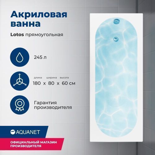 Ванна акриловая Aquanet Lotos 00332845 180х80 пристенная прямоугольная с каркасом
