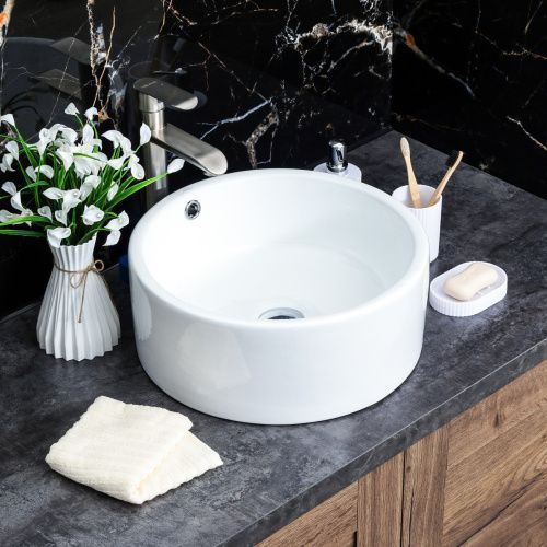 Раковина из сантехнического фарфора Melana 7076-805 42х42 накладная цвет белый без отверстий под смеситель