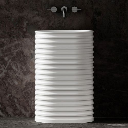 Раковина из искусственного камня Abber STEIN AS2550-H 58х38 напольная цвет белый матовый без отверстий под смеситель