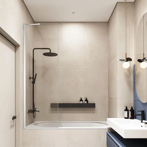 Душевая шторка на ванну Veconi Palau PL84-100-01-C7 100х150 стекло прозрачное профиль хром ориентация универсальная