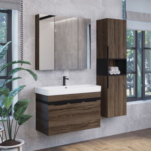 Тумба с раковиной Comforty Соло 00-00010979CF 90х45х61 подвесная цвет дуб темно-коричневый