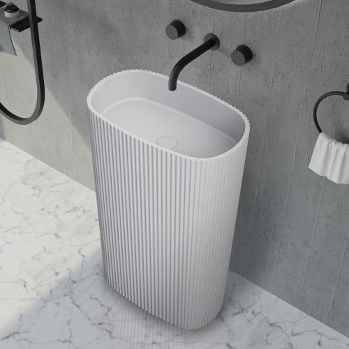 Раковина из искусственного камня Abber STEIN AS2502-H 55х36 напольная цвет белый матовый без отверстий под смеситель