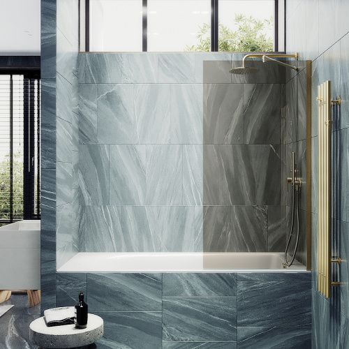 Душевая шторка на ванну Maybah Glass MGV-69-3ш 70х140 стекло тонированное профиль золото ориентация универсальная