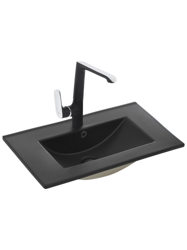 Раковина из санфаянса WeltWasser WW SK 47 см 10000005563 встраиваемая цвет черный матовый 1 отверстие под смеситель