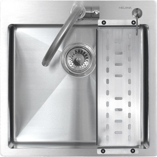 Кухонная мойка Melana ProfLine MLN-R5050H+дозатор+коландер 50х50 цвет сатин поверхность матовая