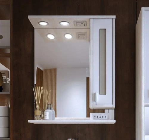 Зеркало-шкаф с подсветкой Бриклаер 4627125412004 62х20х84 подвесной цвет светлая лиственница/белый