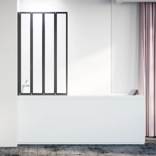 Душевая шторка на ванну Veconi Palau PL74BL-120-01-19C4 120х150 стекло прозрачное профиль черный ориентация левая