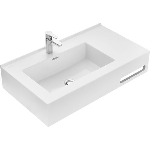 Раковина из литьевого мрамора Aquaton Квадро 1A734431QA01L 80х45 подвесная цвет белый 1 отверстие под смеситель