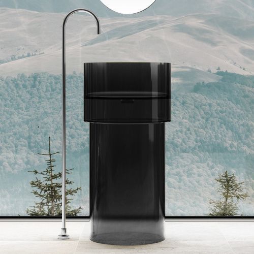 Раковина из полиэфирной смолы Abber KRISTALL AT2701Onyx-H 45х45 напольная цвет черный без отверстий под смеситель