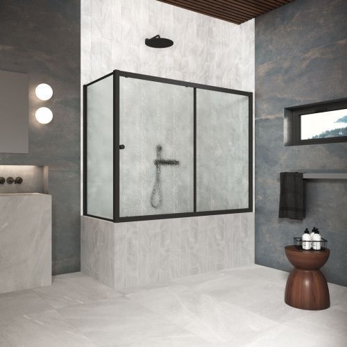Душевая шторка на ванну Vegas-Glass ZV+ZVF Protec ZV+ZVF Protec 150*90 02М 02 150х140 стекло рифленое профиль черный ориентация универсальная