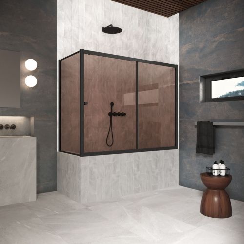 Душевая шторка на ванну Vegas-Glass ZV+ZVF Protec ZV+ZVF Protec 150*90 02М 05 150х140 стекло тонированное профиль черный ориентация универсальная
