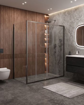 Душевой уголок Cezares MOLVENO MOLVENO-AH-2/1-170/90-C-GM-IV 170х90 стекло прозрачное профиль оружейная сталь без поддона