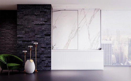 Душевая шторка на ванну Veconi Palau PL85-90-01-C7 90х150 стекло прозрачное профиль хром ориентация универсальная