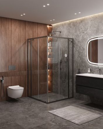 Душевой уголок Cezares MOLVENO MOLVENO-A-22-90+30-C-GM-IV 120х120 стекло прозрачное профиль оружейная сталь без поддона