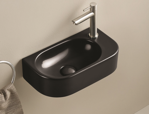 Раковина из санфаянса CeramaLux 78204LB 40х22 подвесная цвет черный глянцевый 1 отверстие под смеситель