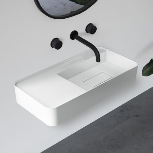 Раковина из искусственного камня Abber STEIN AS2627-0.8 80х40 подвесная цвет белый матовый без отверстий под смеситель