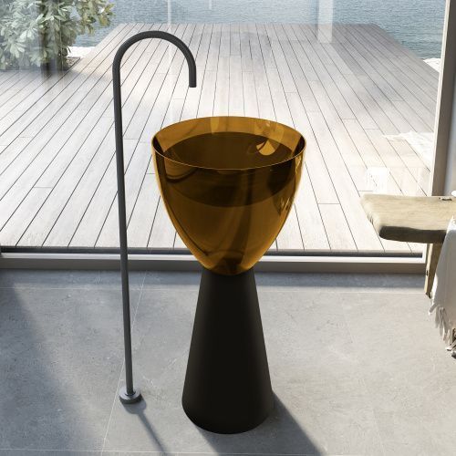 Раковина из полиэфирной смолы Abber KRISTALL AT2703Black-Vesuvian 45х45 напольная цвет черный/оливковый без отверстий под смеситель