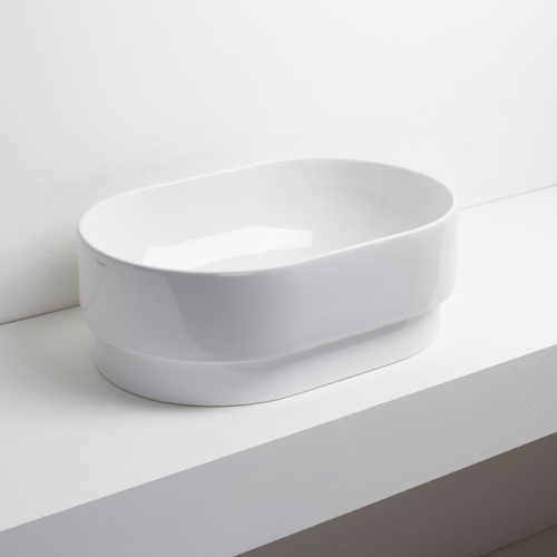 Раковина керамическая Simas Po-mo 56 см PO02bi полувстраиваемая цвет белый без отверстий под смеситель
