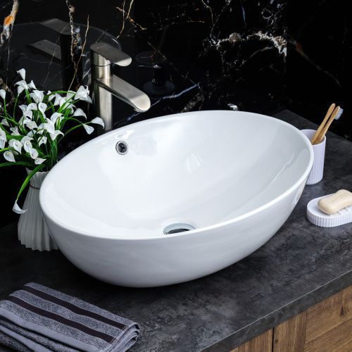 Раковина из сантехнического фарфора Melana 320314-805 60х44 накладная цвет белый без отверстий под смеситель