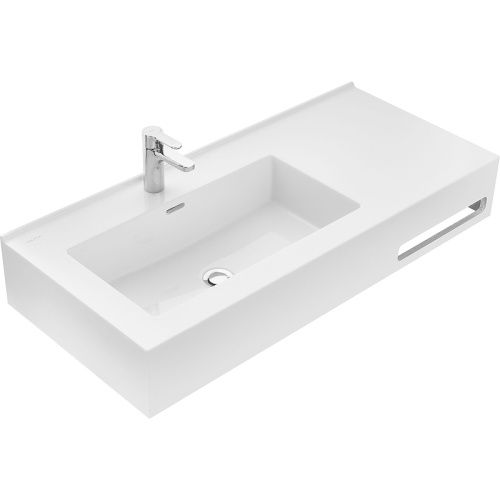 Раковина из литьевого мрамора Aquaton Квадро 1A733331QA01L 100х45 подвесная цвет белый 1 отверстие под смеситель