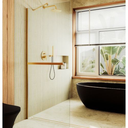 Душевая перегородка Maybah Glass MGD-708-3ш 109х195 стекло прозрачное профиль золото глянцевое