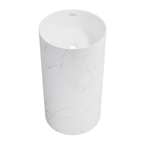 Раковина акриловая Wellsee Chalice Perfection 230619000 45х45 напольная цвет белый мрамор без отверстий под смеситель