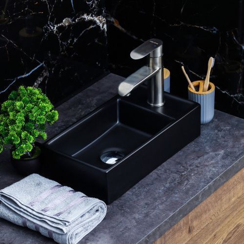 Раковина из сантехнического фарфора Melana 9048EYMB 41х22 накладная цвет черный 1 отверстие под смеситель