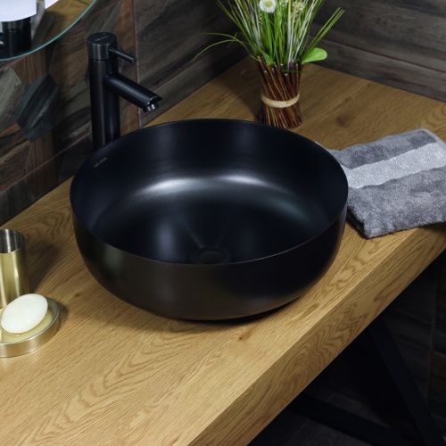 Раковина из нержавеющей стали Melana 400B черная 40х40 накладная цвет черный без отверстий под смеситель