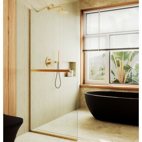 Душевая перегородка Maybah Glass MGD-708-3у 109х195 стекло прозрачное профиль золото глянцевое