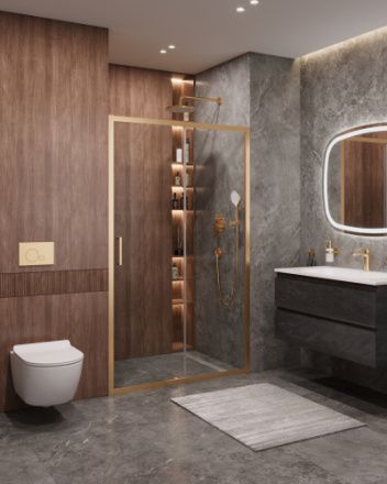 Душевая дверь Cezares MOLVENO MOLVENO-BF-1-120-C-BORO-IV 120х195 стекло прозрачное профиль золото брашированное