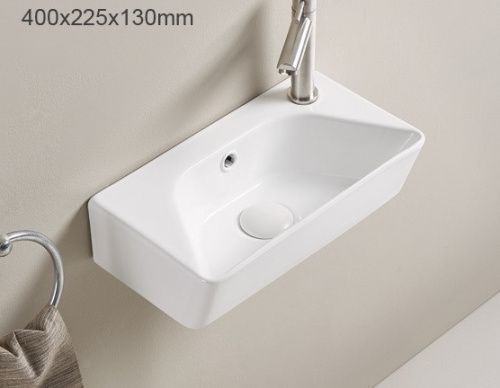 Раковина из санфаянса CeramaLux 78578L 40х23 подвесная цвет белый глянцевый 1 отверстие под смеситель