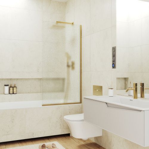 Душевая шторка на ванну Maybah Glass MGV-95-3у 90х140 стекло тонированное профиль золото глянцевое ориентация универсальная