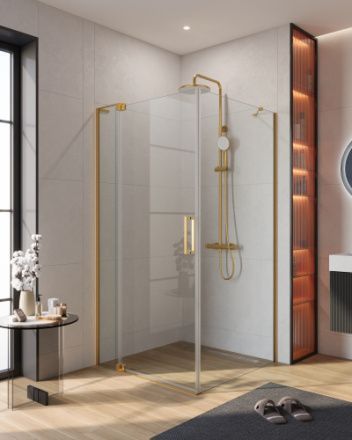 Душевой уголок Cezares SLIDER SLIDER-AH-1-100-100/110-C-BORO 100х100 стекло прозрачное профиль золото брашированное без поддона