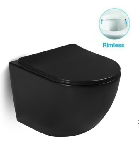 Унитаз подвесной SantiLine SL-5018MB цвет черный матовый с сиденьем микролифт безободковый смыв воронка-водоворот