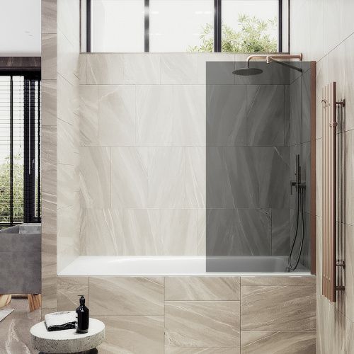 Душевая шторка на ванну Maybah Glass MGV-81-2ш 70х140 стекло тонированное профиль бронза ориентация универсальная
