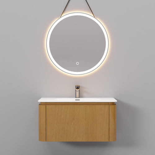 Тумба с раковиной+зеркало Art Decco Coco (Коко) ACC08W14S1MF 80x45x40 подвесная цвет белый дуб